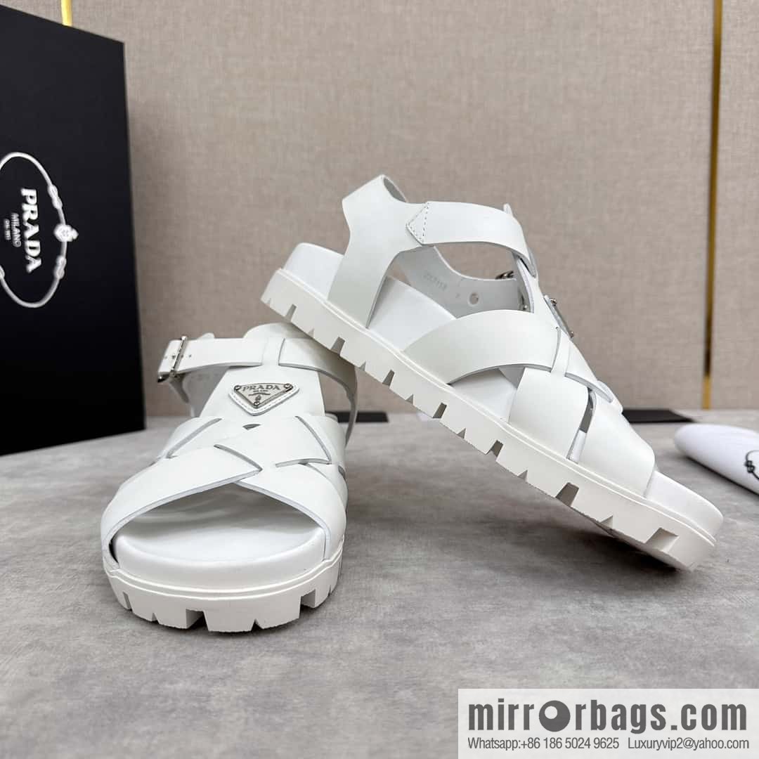 💋💍P's new Prada * Prada-da, new men's leather cross-woven sandals