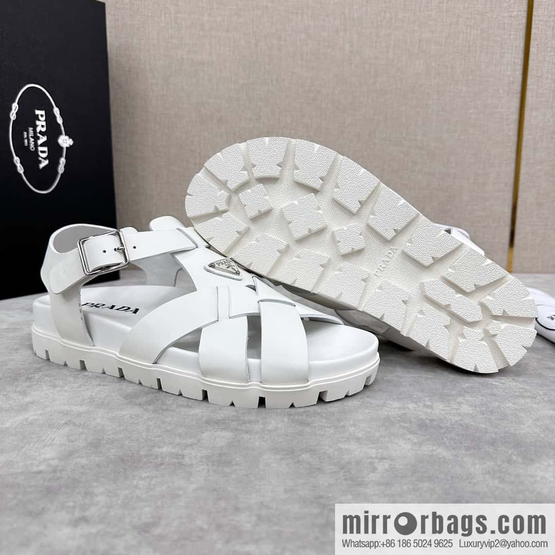 💋💍P's new Prada * Prada-da, new men's leather cross-woven sandals