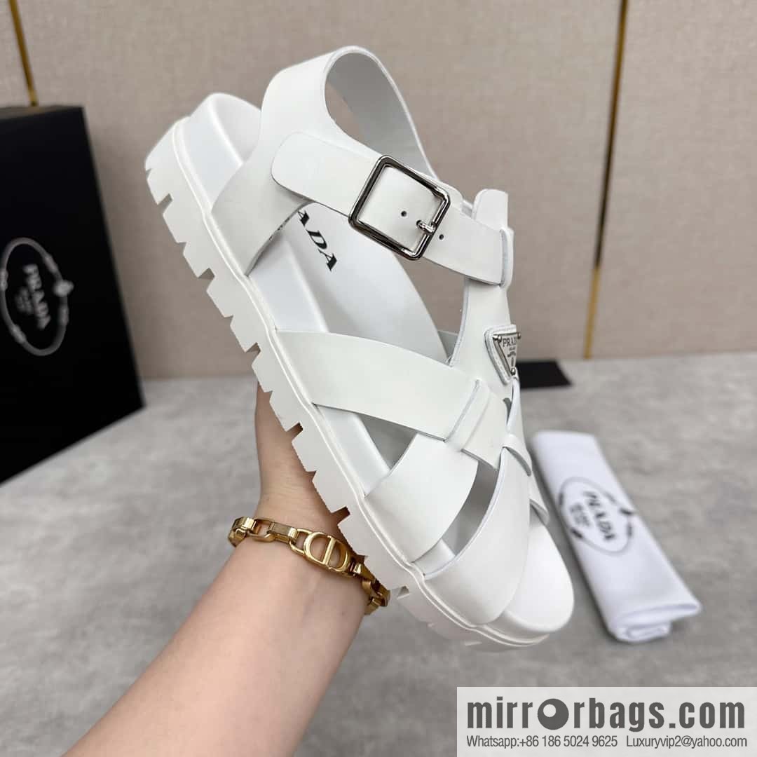 💋💍P's new Prada * Prada-da, new men's leather cross-woven sandals