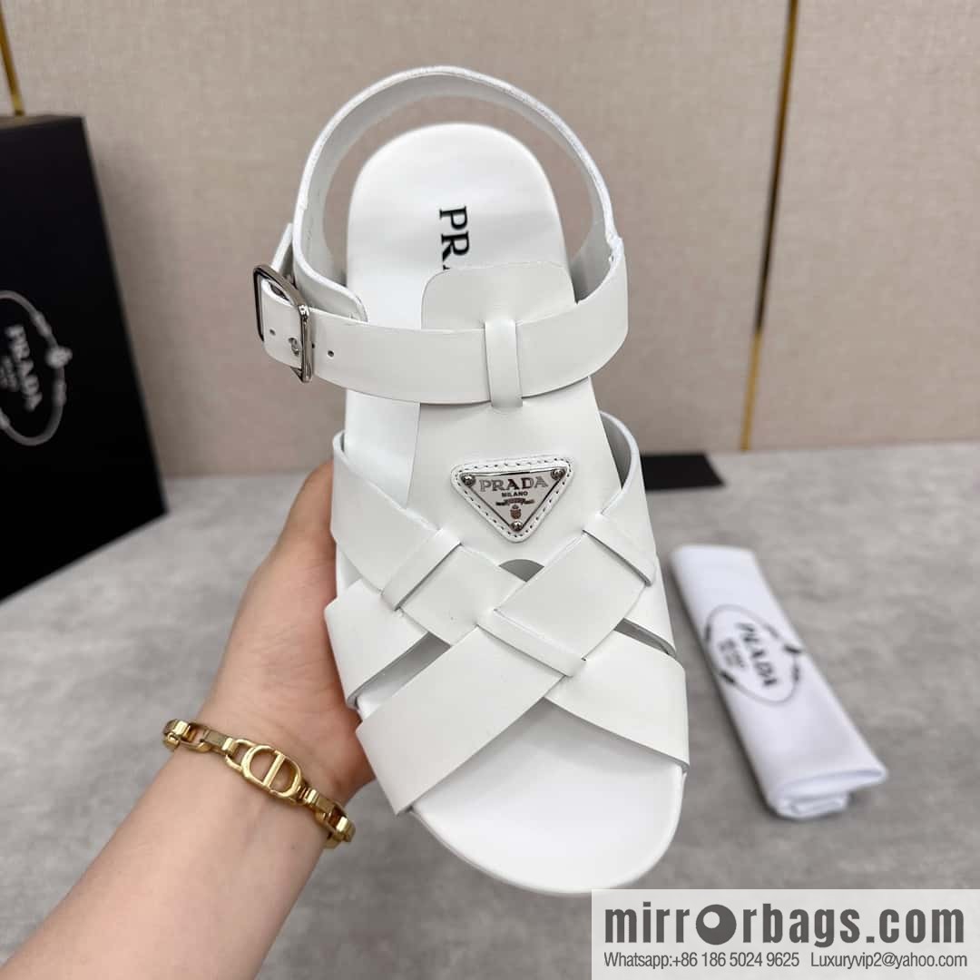 💋💍P's new Prada * Prada-da, new men's leather cross-woven sandals