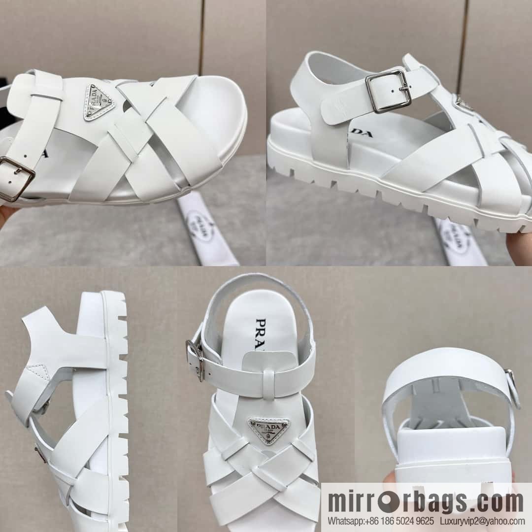 💋💍P's new Prada * Prada-da, new men's leather cross-woven sandals