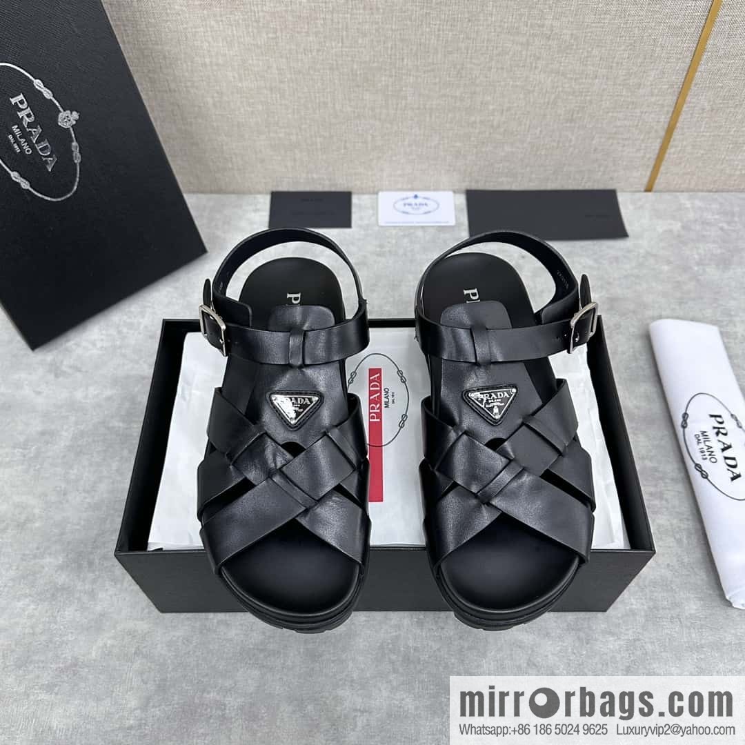 💋💍P's new Prada * Prada-da, new men's leather cross-woven sandals