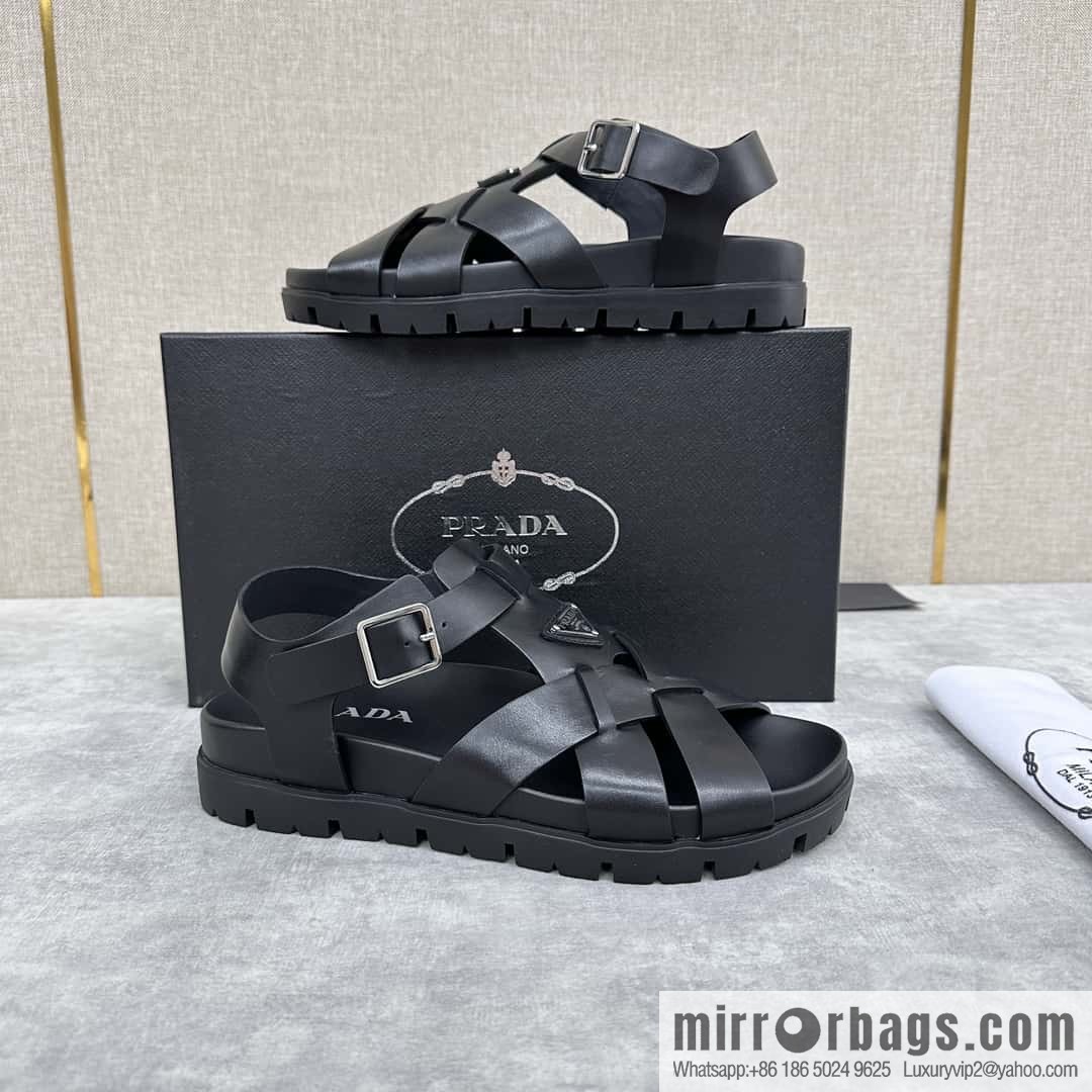 💋💍P's new Prada * Prada-da, new men's leather cross-woven sandals
