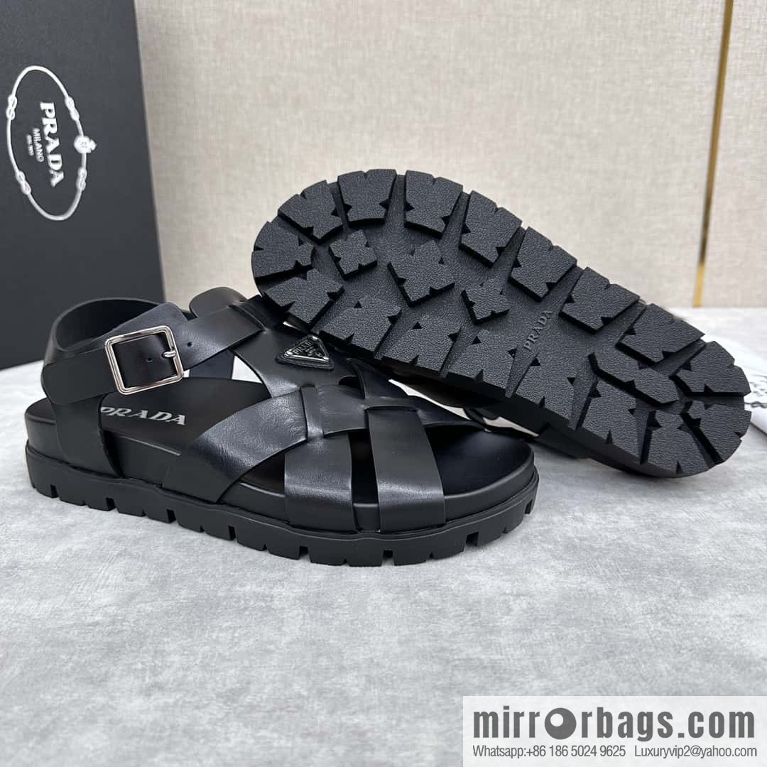 💋💍P's new Prada * Prada-da, new men's leather cross-woven sandals