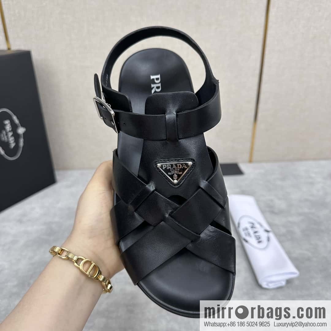 💋💍P's new Prada * Prada-da, new men's leather cross-woven sandals