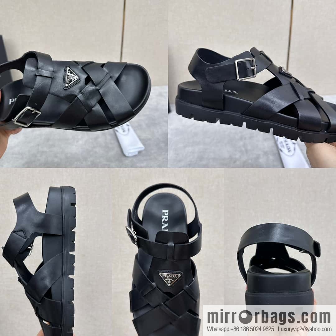 💋💍P's new Prada * Prada-da, new men's leather cross-woven sandals