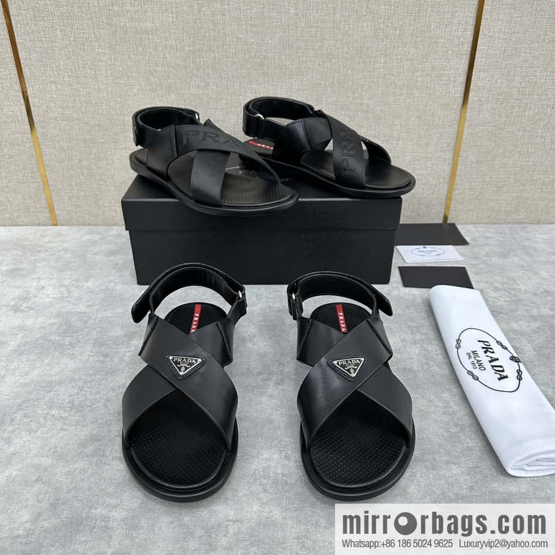 💋💍P home new product PRAD */Prada, new men's cross Velcro sandals