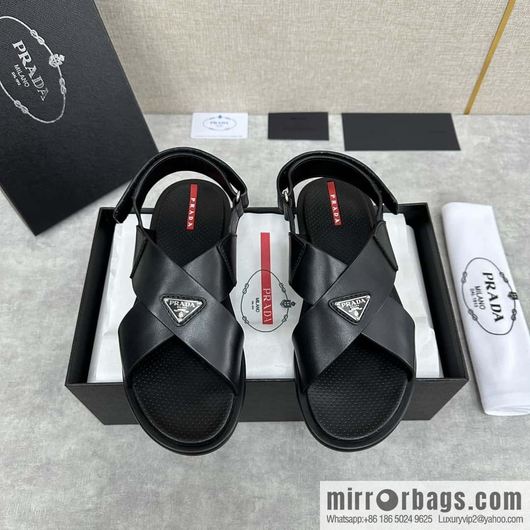 💋💍P home new product PRAD */Prada, new men's cross Velcro sandals