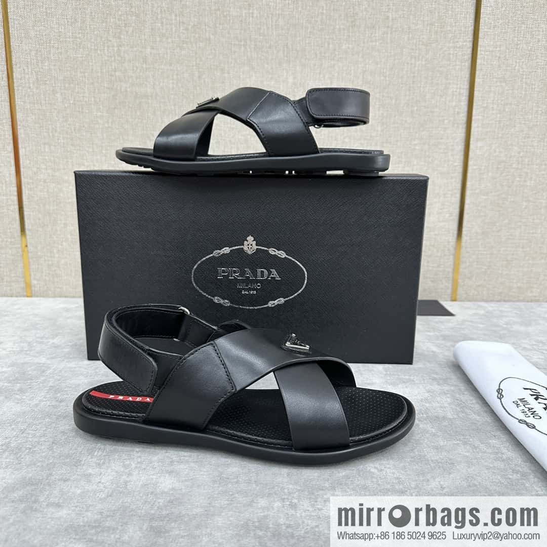 💋💍P home new product PRAD */Prada, new men's cross Velcro sandals