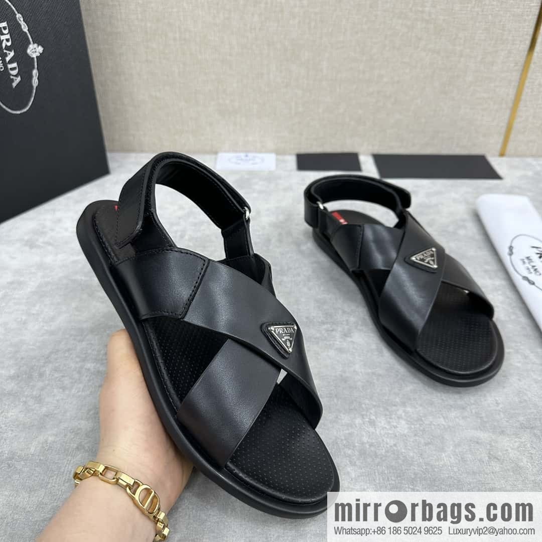 💋💍P home new product PRAD */Prada, new men's cross Velcro sandals