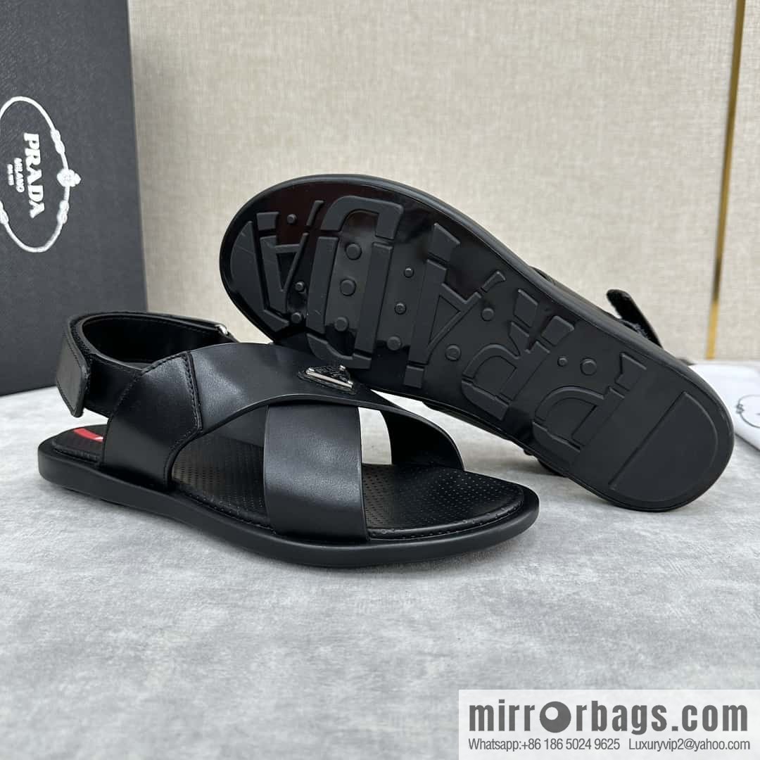 💋💍P home new product PRAD */Prada, new men's cross Velcro sandals