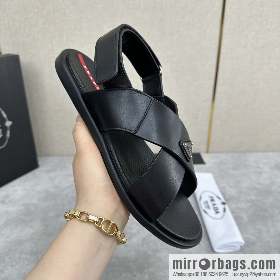 💋💍P home new product PRAD */Prada, new men's cross Velcro sandals