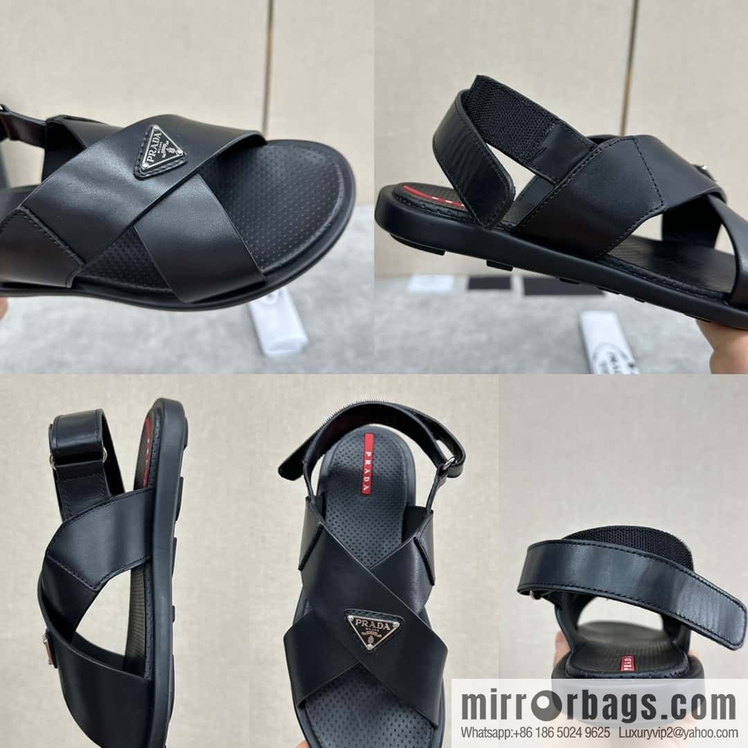 💋💍P home new product PRAD */Prada, new men's cross Velcro sandals