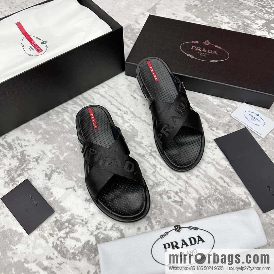 💋💍P home new product PRAD */Prada, new men's cross sandals drag
