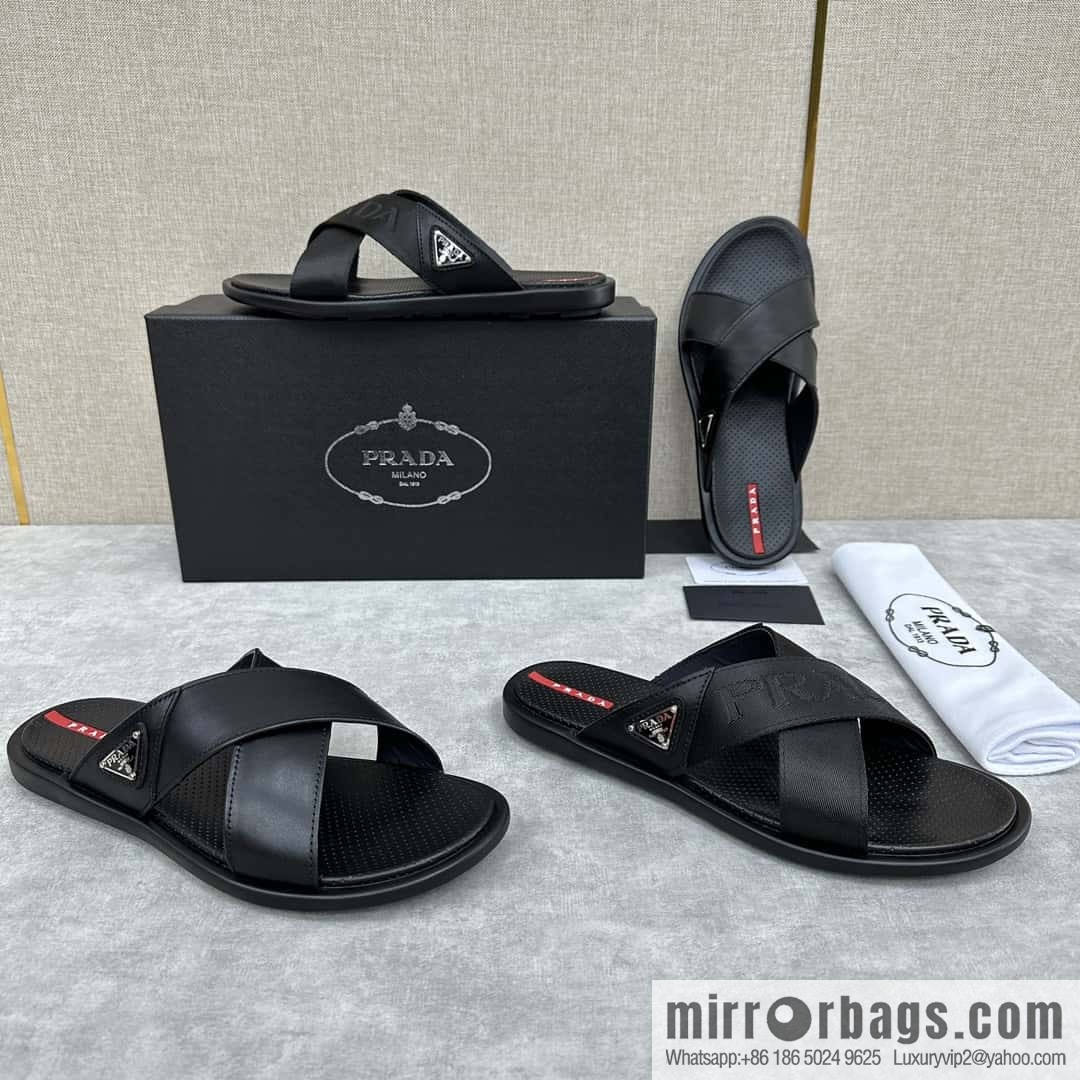 💋💍P home new product PRAD */Prada, new men's cross sandals drag