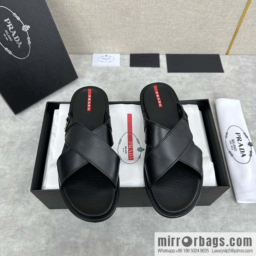 💋💍P home new product PRAD */Prada, new men's cross sandals drag