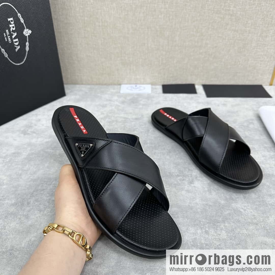 💋💍P home new product PRAD */Prada, new men's cross sandals drag