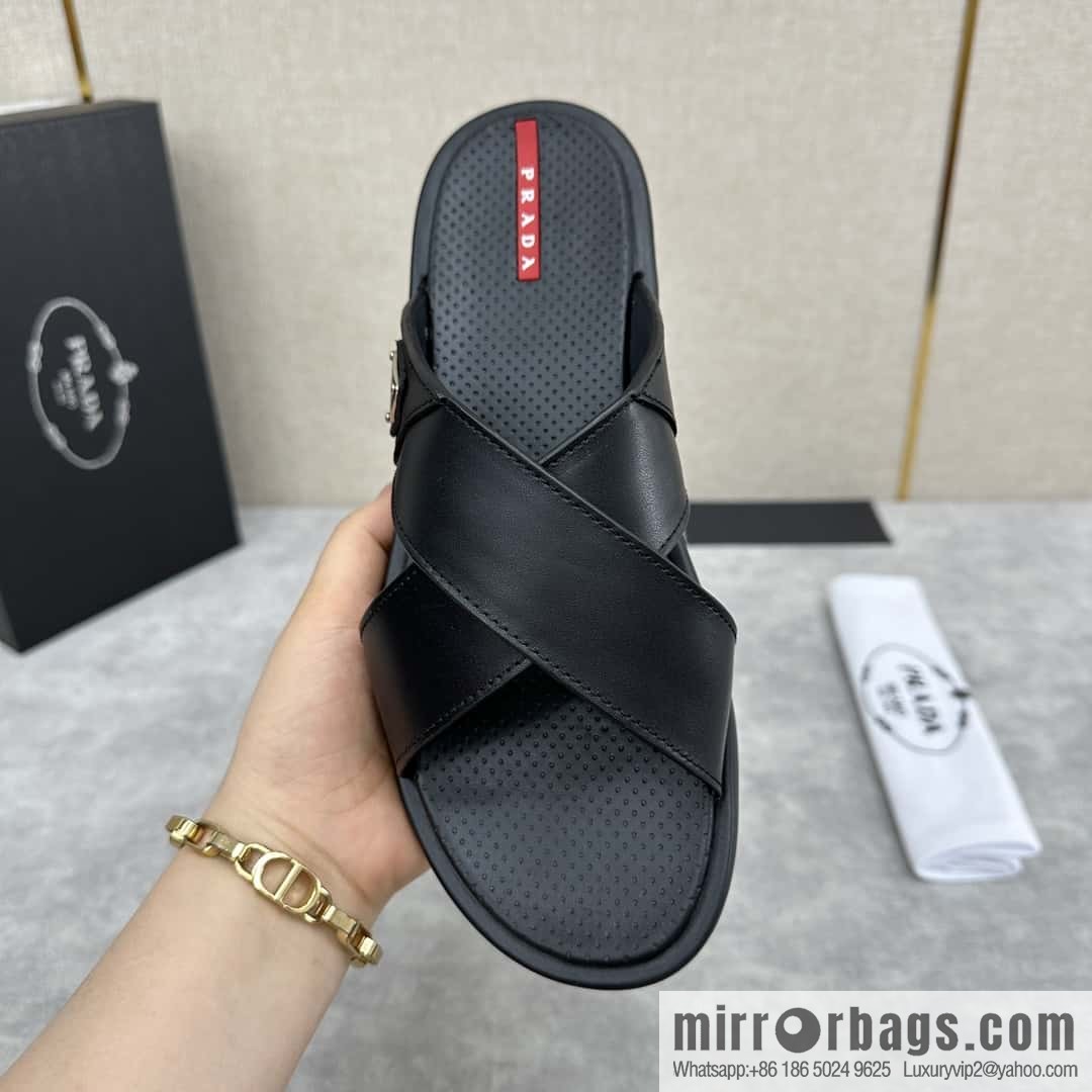 💋💍P home new product PRAD */Prada, new men's cross sandals drag