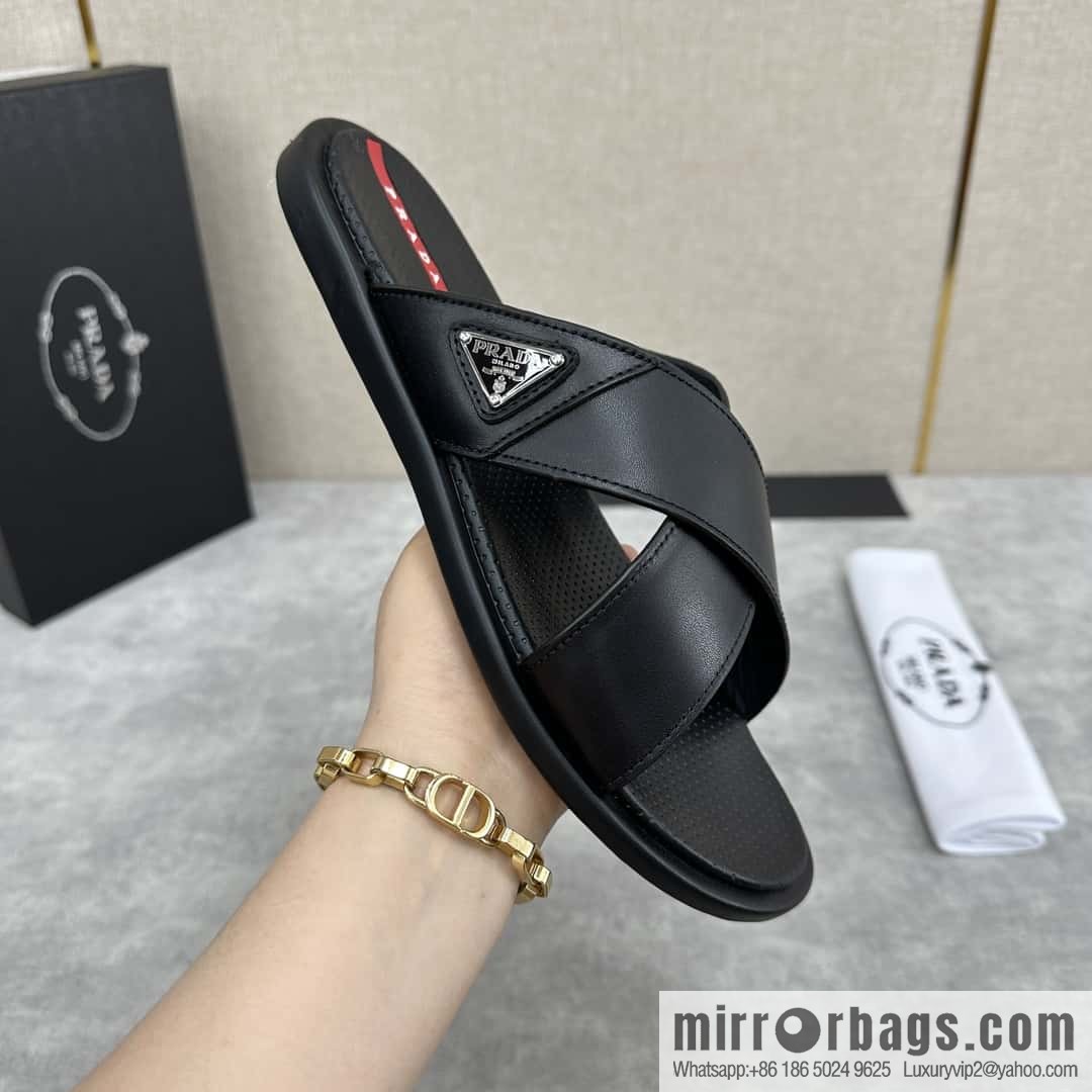 💋💍P home new product PRAD */Prada, new men's cross sandals drag