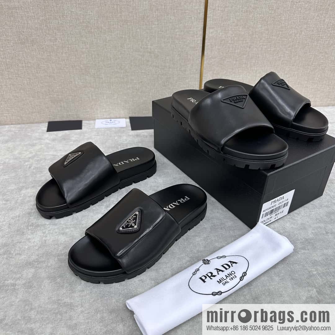 💋💍P new Prada * Prada-da, new men's leather one-word sandals