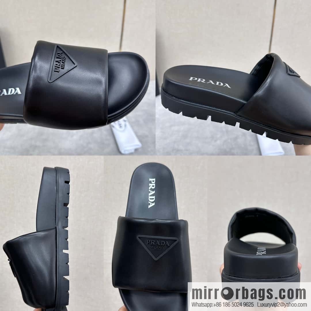 💋💍P new Prada * Prada-da, new men's leather one-word sandals
