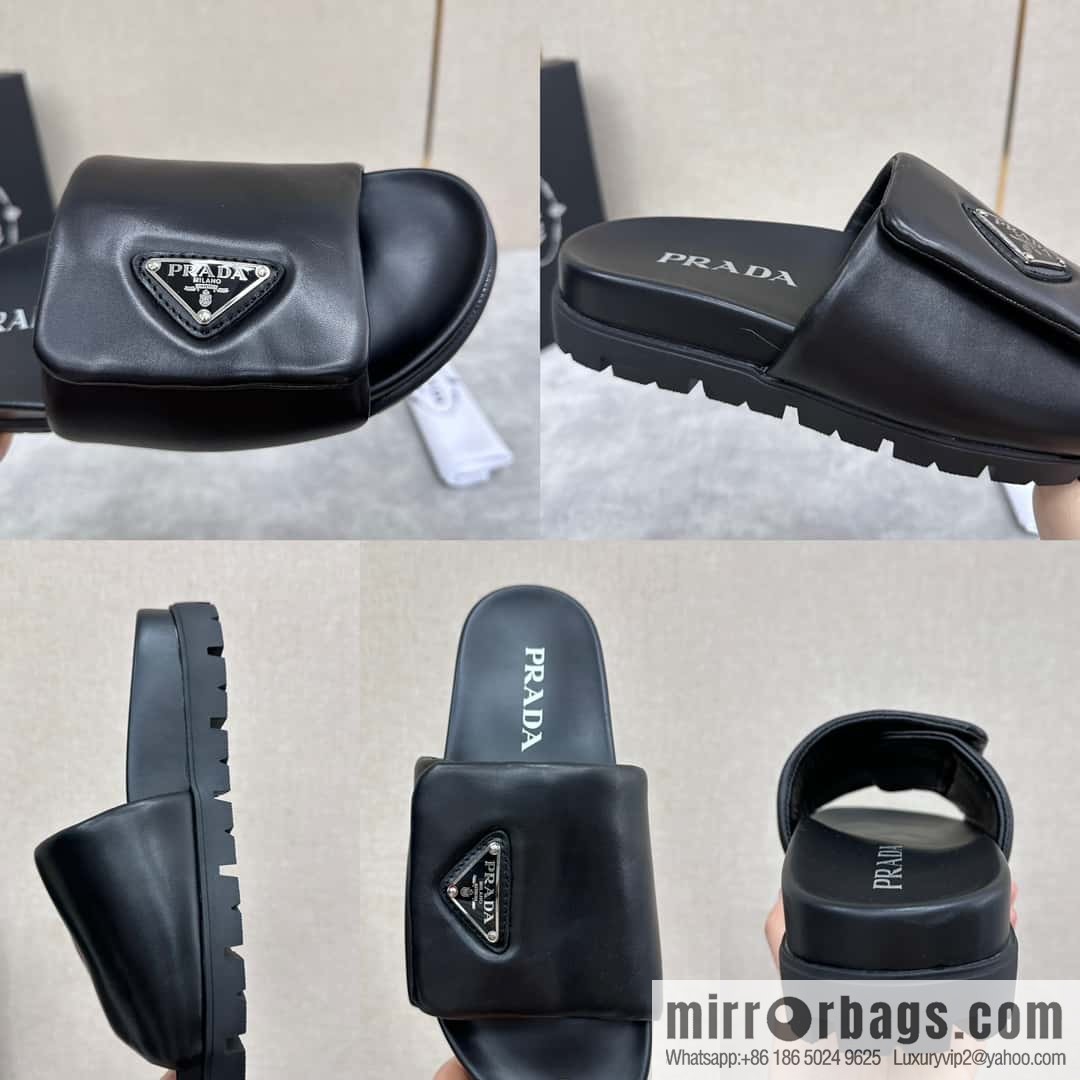 💋💍P new Prada * Prada-da, new men's leather one-word sandals