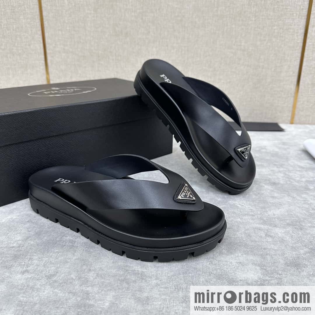 💋💍P new Prada * Prada-da, new men's leather flip-flops