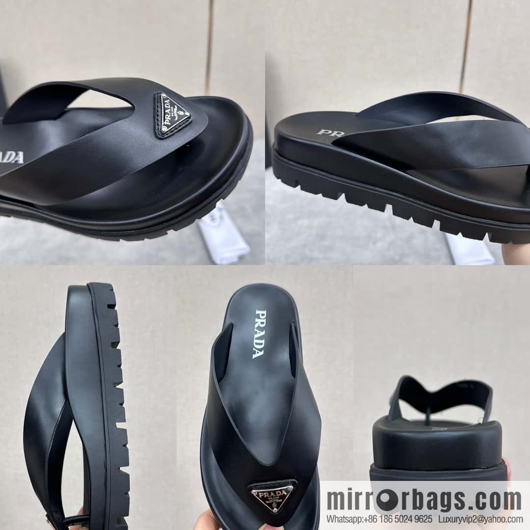 💋💍P new Prada * Prada-da, new men's leather flip-flops