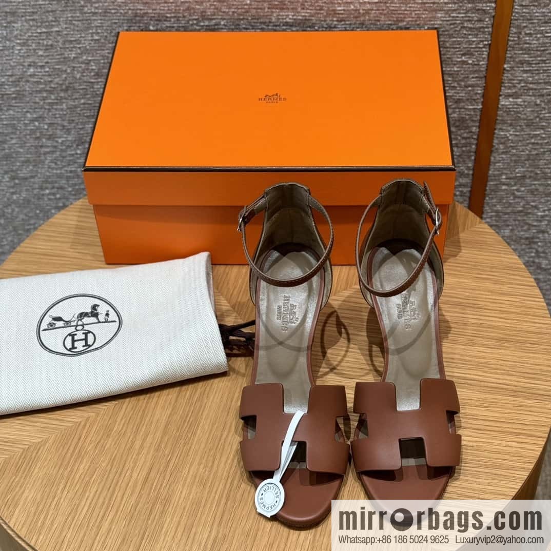HERMES 021 Legend high heel sandals, calfskin/calfskin gold brown/ck37/gold