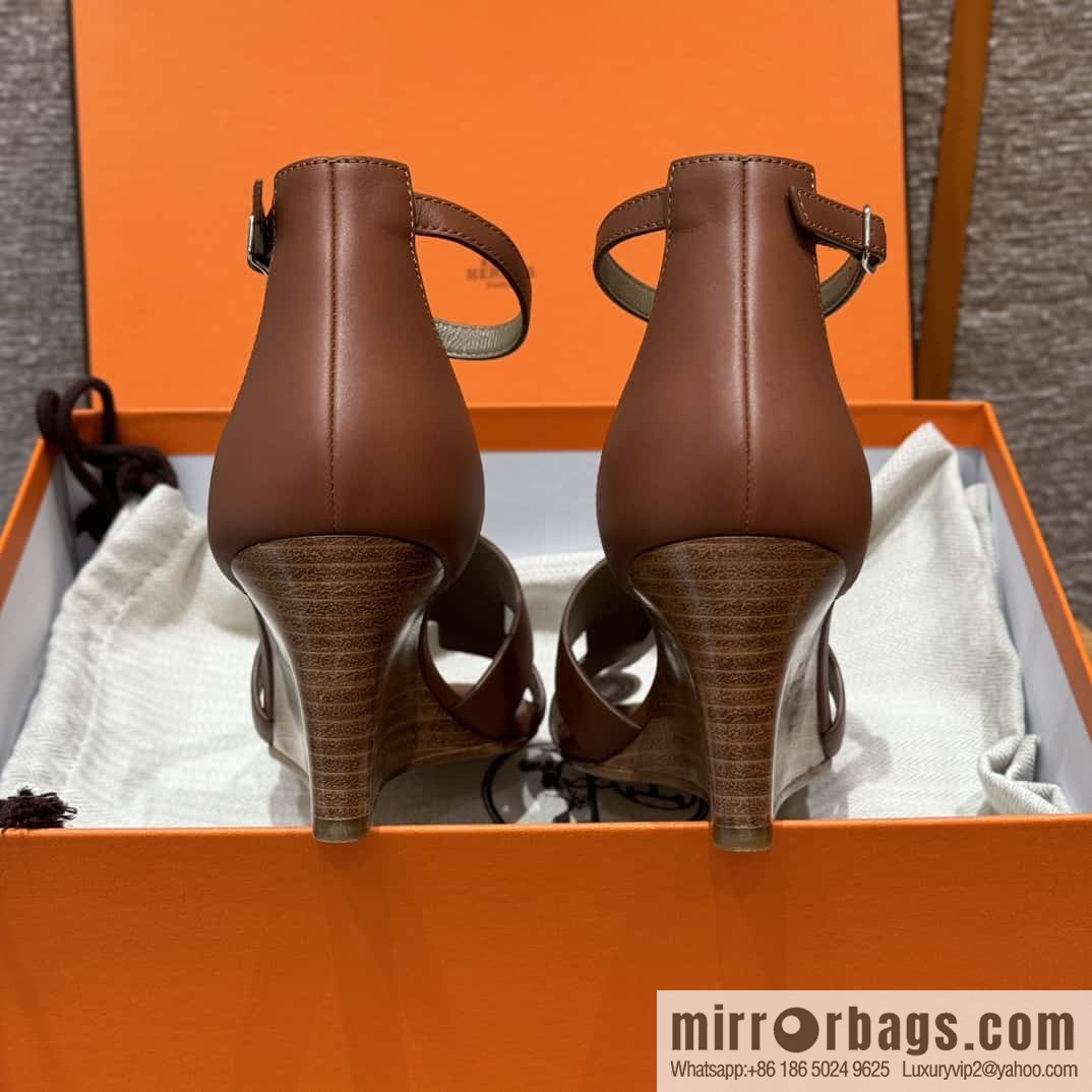 HERMES 021 Legend high heel sandals, calfskin/calfskin gold brown/ck37/gold