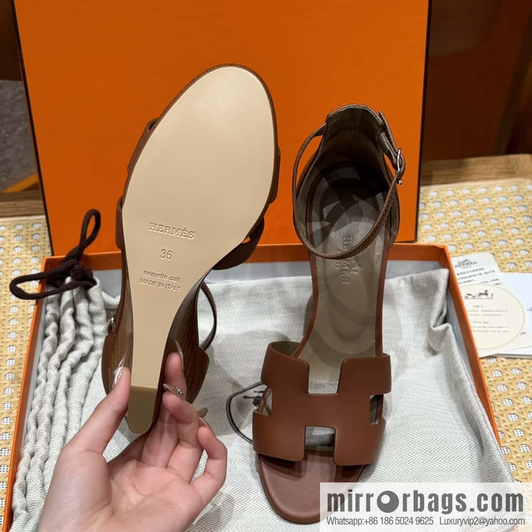 HERMES 021 Legend high heel sandals, calfskin/calfskin gold brown/ck37/gold
