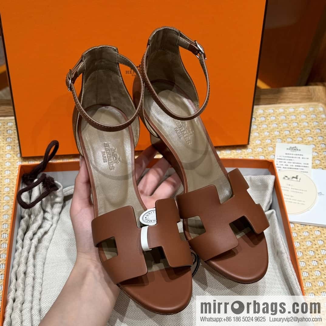 HERMES 021 Legend high heel sandals, calfskin/calfskin gold brown/ck37/gold