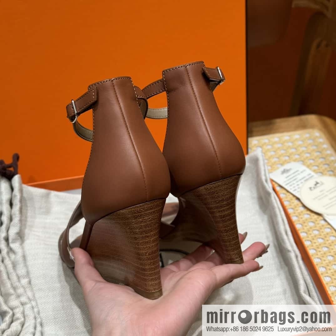 HERMES 021 Legend high heel sandals, calfskin/calfskin gold brown/ck37/gold