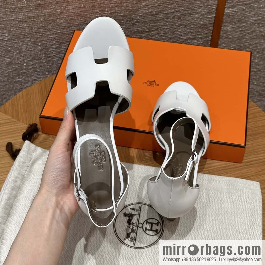 HERMES 021 Legend high heel sandals, calfskin/calfskin white/01/Blanc
