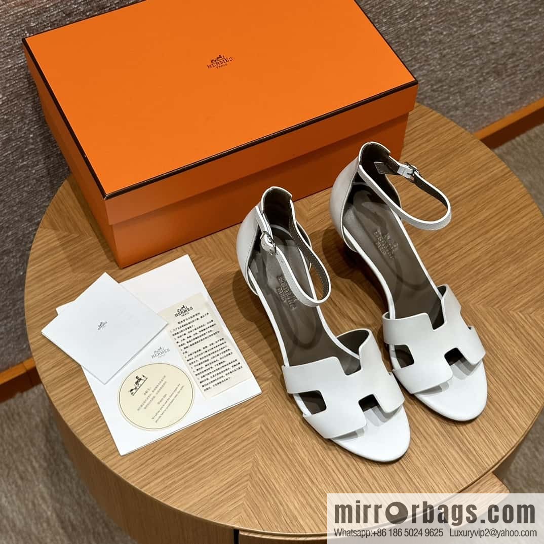 HERMES 021 Legend high heel sandals, calfskin/calfskin white/01/Blanc