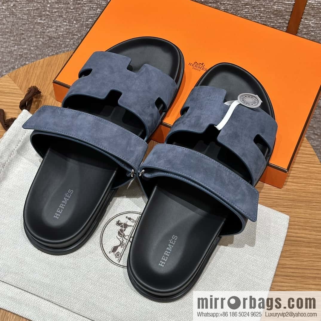 HERMES 225 CHYPRE SANDAL uncle shoes, suede/Chamois leather sky blue/Bleu celeste