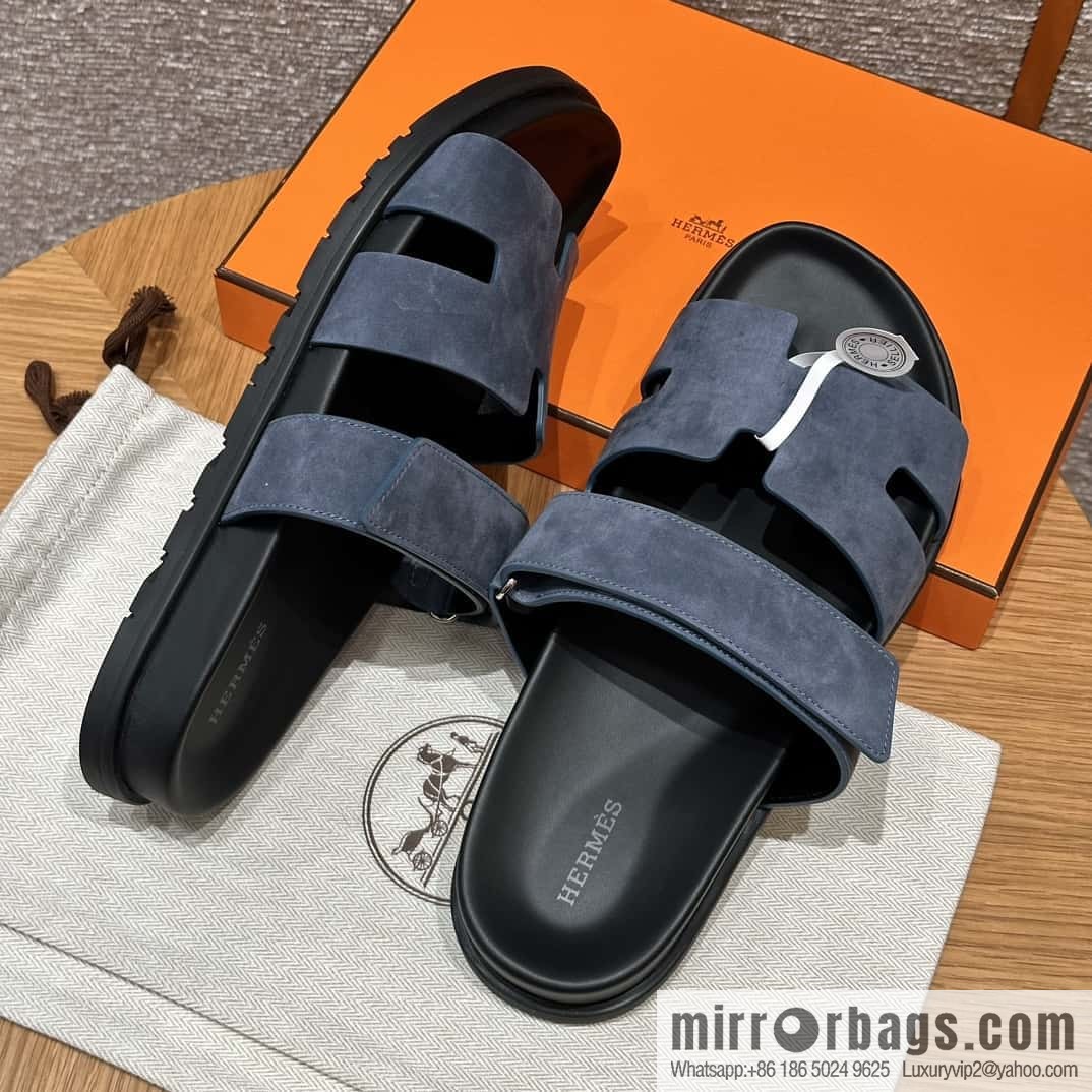 HERMES 225 CHYPRE SANDAL uncle shoes, suede/Chamois leather sky blue/Bleu celeste