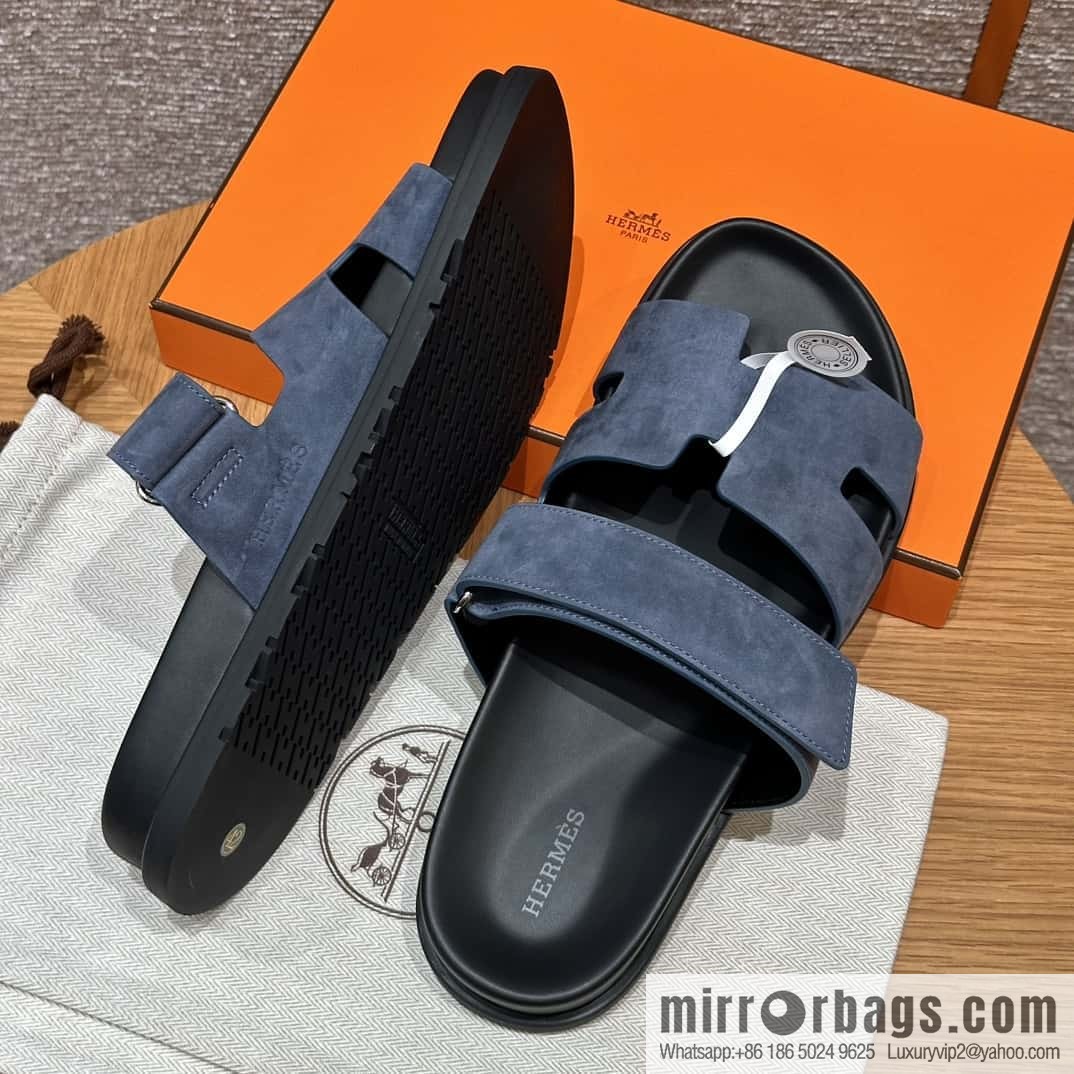 HERMES 225 CHYPRE SANDAL uncle shoes, suede/Chamois leather sky blue/Bleu celeste