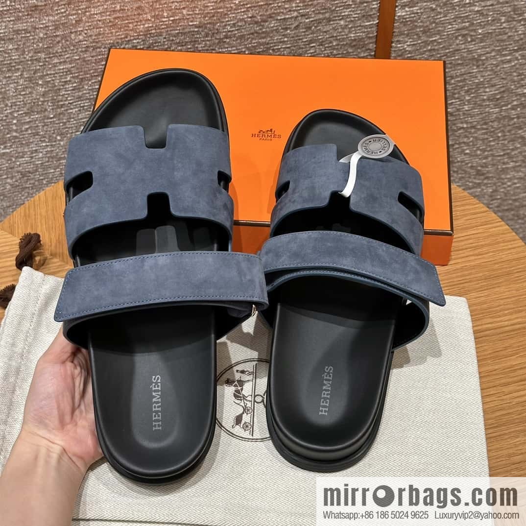 HERMES 225 CHYPRE SANDAL uncle shoes, suede/Chamois leather sky blue/Bleu celeste