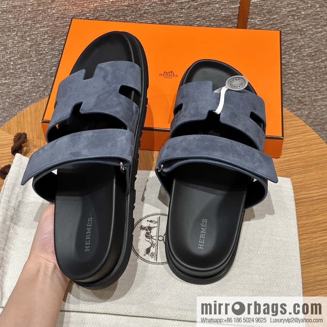 HERMES 225 CHYPRE SANDAL uncle shoes, suede/Chamois leather sky blue/Bleu celeste