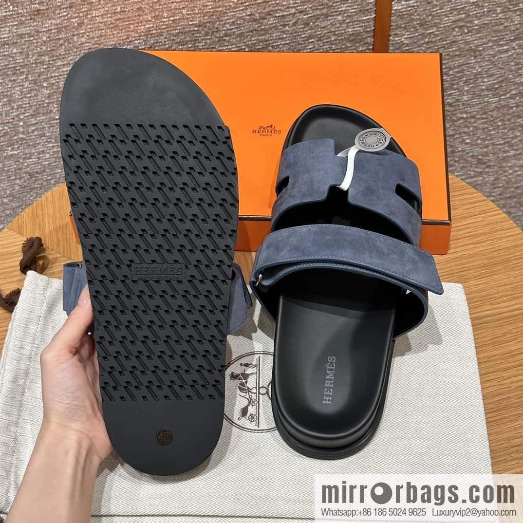 HERMES 225 CHYPRE SANDAL uncle shoes, suede/Chamois leather sky blue/Bleu celeste