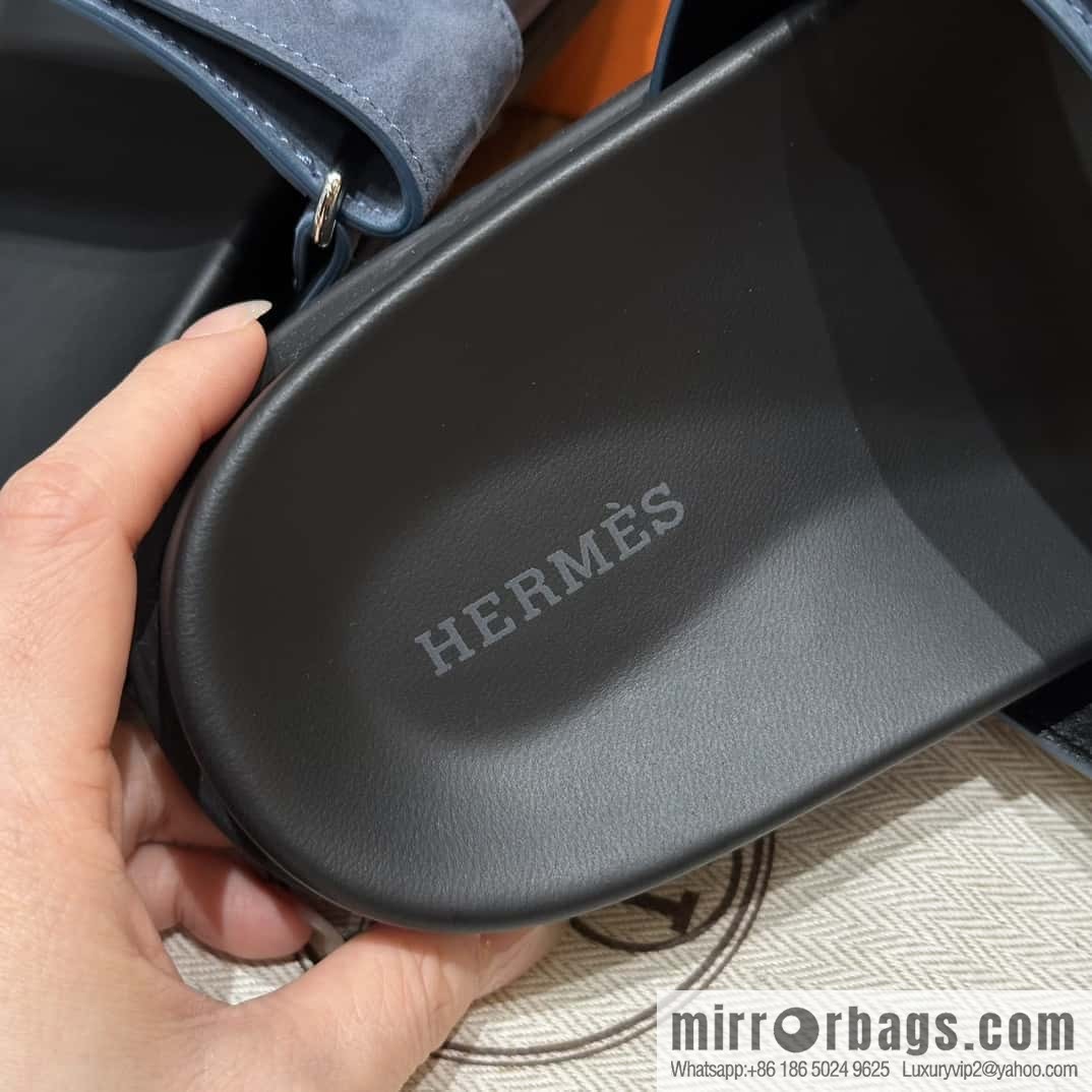HERMES 225 CHYPRE SANDAL uncle shoes, suede/Chamois leather sky blue/Bleu celeste