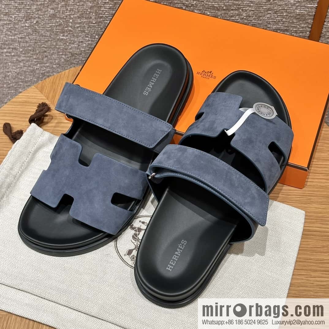 HERMES 225 CHYPRE SANDAL uncle shoes, suede/Chamois leather sky blue/Bleu celeste