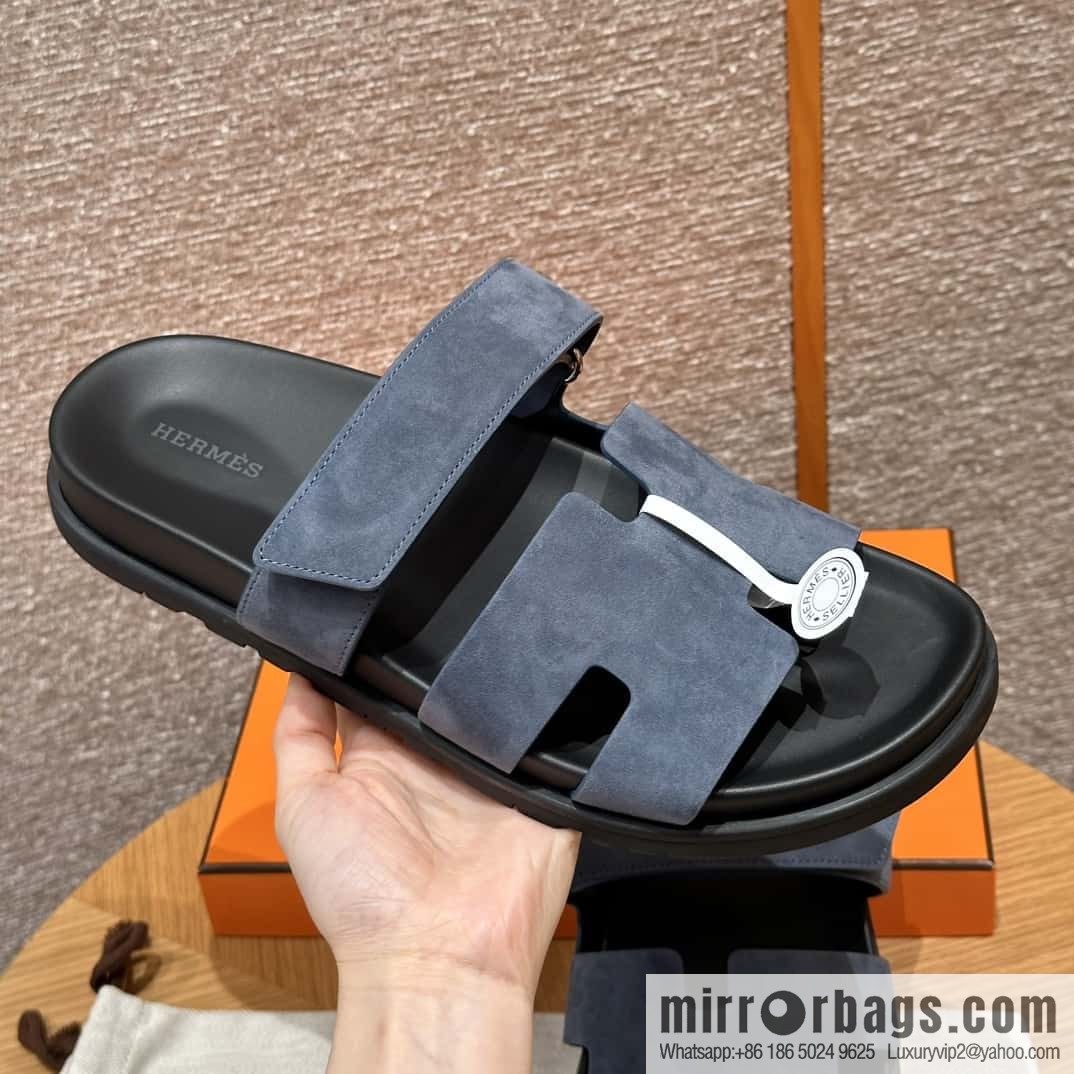 HERMES 225 CHYPRE SANDAL uncle shoes, suede/Chamois leather sky blue/Bleu celeste