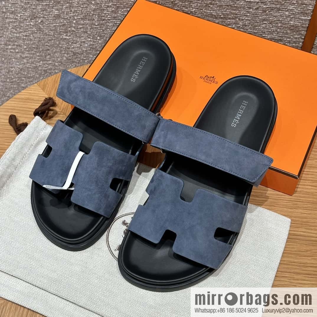 HERMES 225 CHYPRE SANDAL uncle shoes, suede/Chamois leather sky blue/Bleu celeste