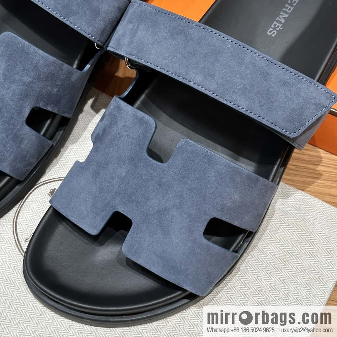 HERMES 225 CHYPRE SANDAL uncle shoes, suede/Chamois leather sky blue/Bleu celeste