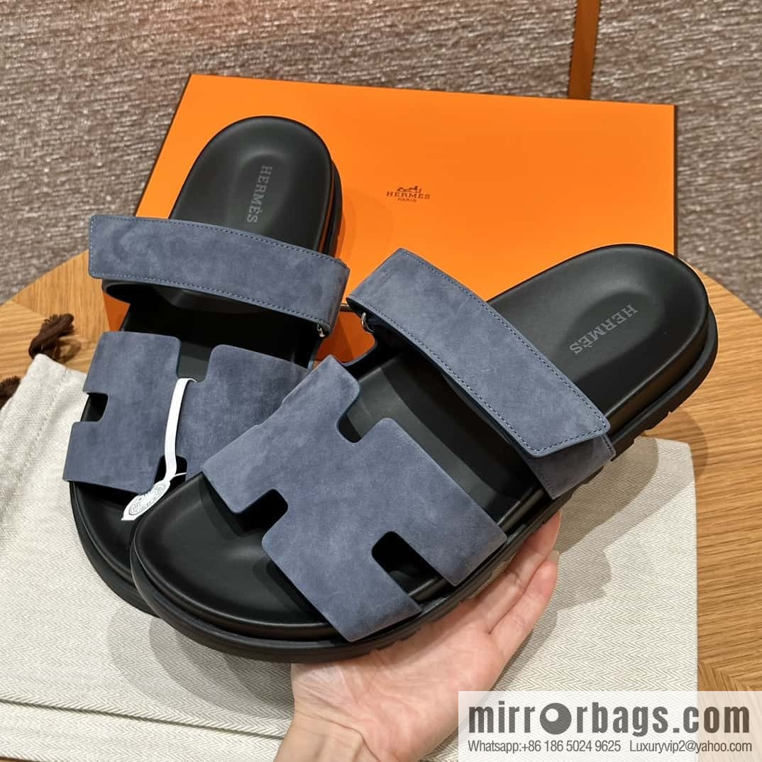 HERMES 225 CHYPRE SANDAL uncle shoes, suede/Chamois leather sky blue/Bleu celeste