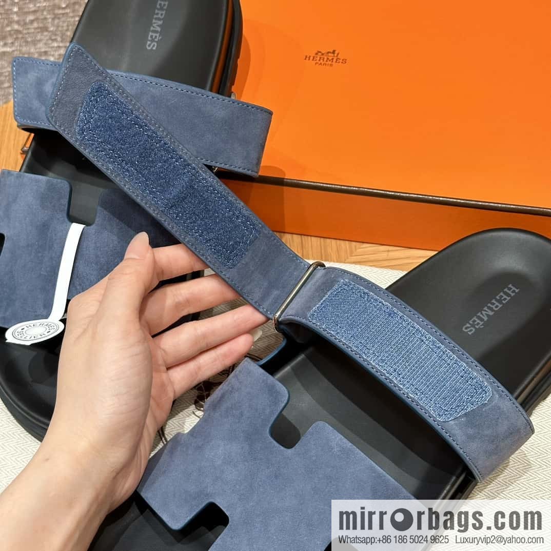 HERMES 225 CHYPRE SANDAL uncle shoes, suede/Chamois leather sky blue/Bleu celeste