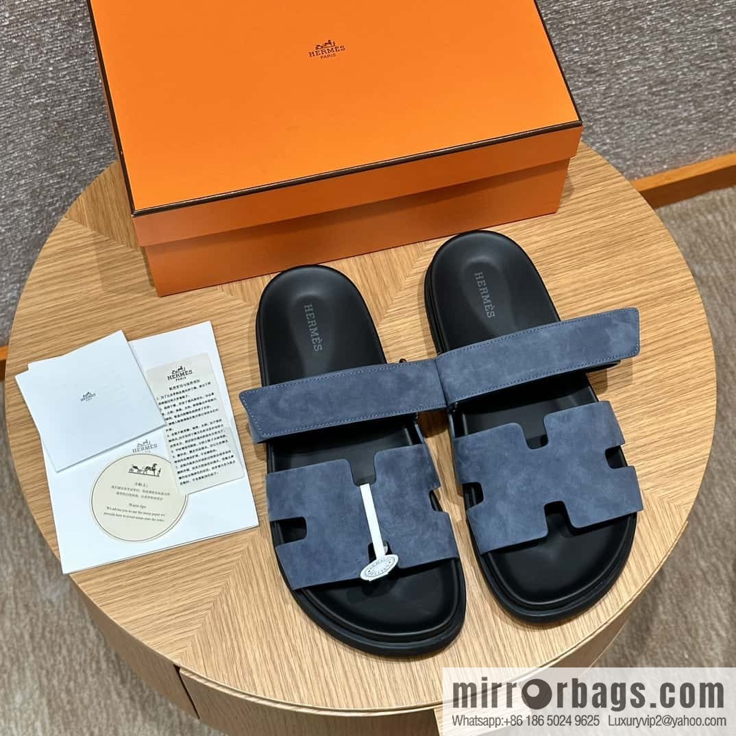 HERMES 225 CHYPRE SANDAL uncle shoes, suede/Chamois leather sky blue/Bleu celeste