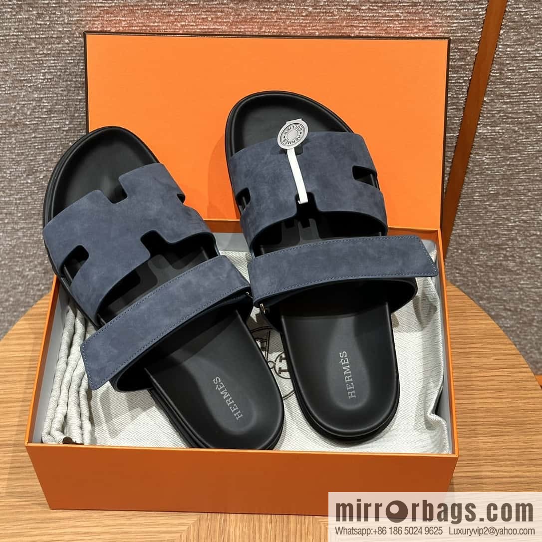 HERMES 225 CHYPRE SANDAL uncle shoes, suede/Chamois leather sky blue/Bleu celeste